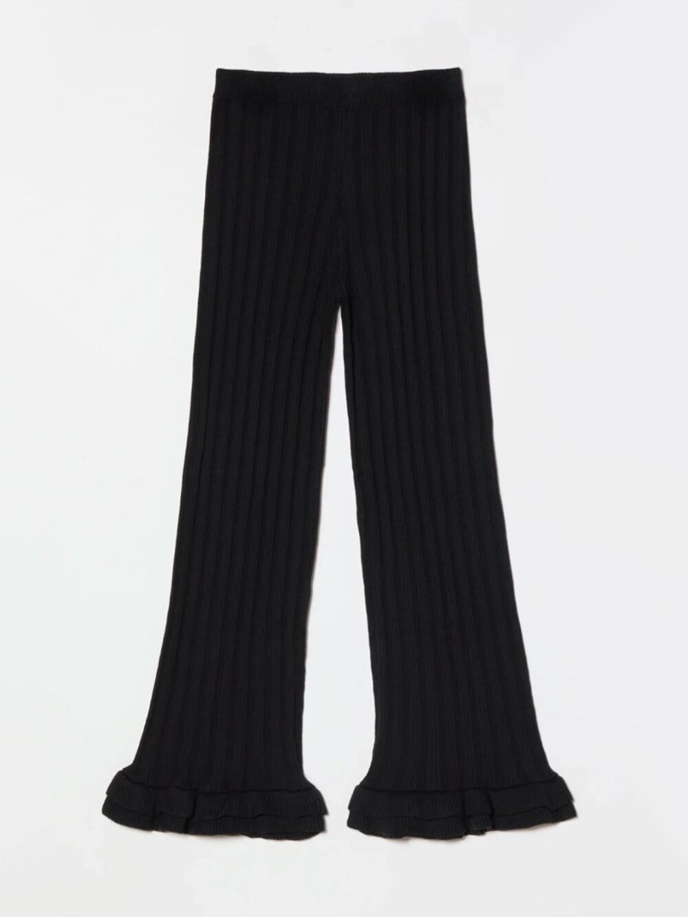 Atelier Delphine Pointelle Ruffle Knit Pant in Black, size Small